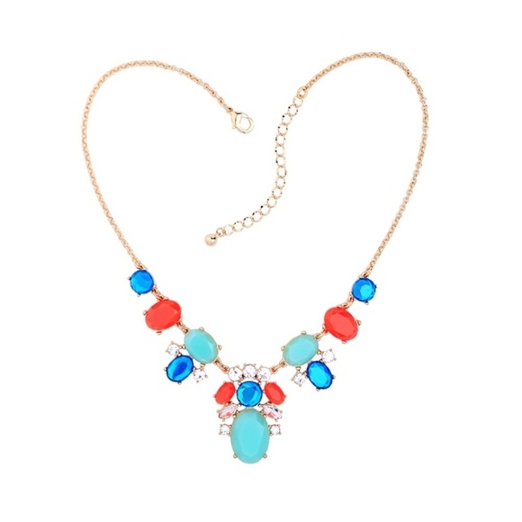 NWT - Goldtone Vintage Crystal Coral And Turquoise Necklace - Picture 1 of 2